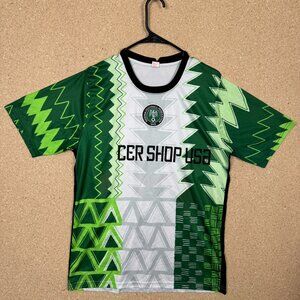 Nigeria Soccer Jersey Custom "CER SHOP USA" Green White Size Large Naija Style